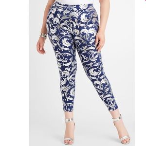 Two Pairs of Ashley Stewart High Waist Leggings - Blue & Silver
